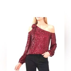 Cece Sequin One Shoulder Top